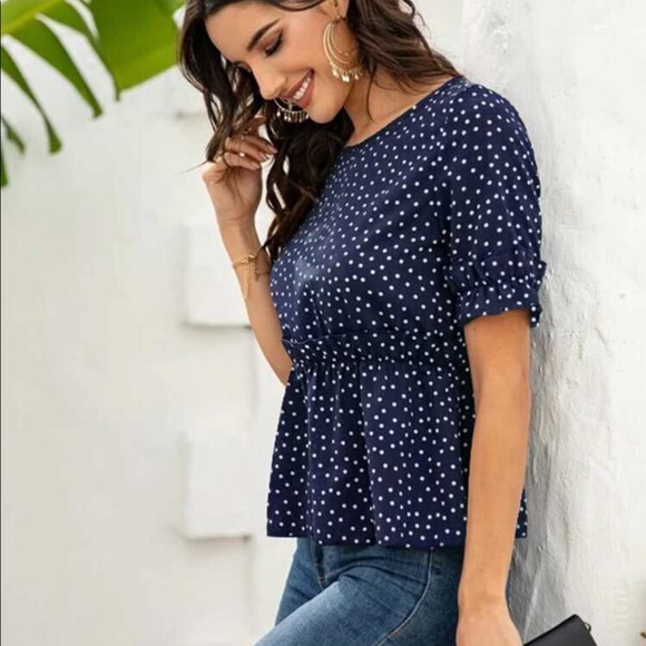 Blue polka dot Ruffle Hem Blouse from Shein - Picture 7 of 9